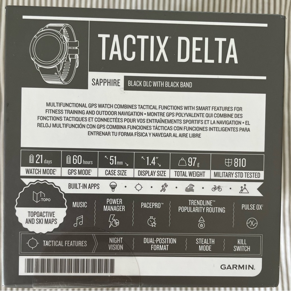 Garmin Tactix Delta Sapphire with Black Band Unopened - Picture 2 of 2